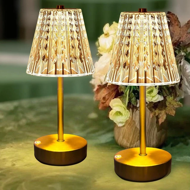 Main image of Set of 2 Rechargeable Table Lamps-Small Size Battery Powered Lamps-Cordless Desk Lamp for Restaurant Dinner Bathroom Kitchen Countertop Tabletop Ambient Lighting-Brushed Brass Gold Wireless Lamps