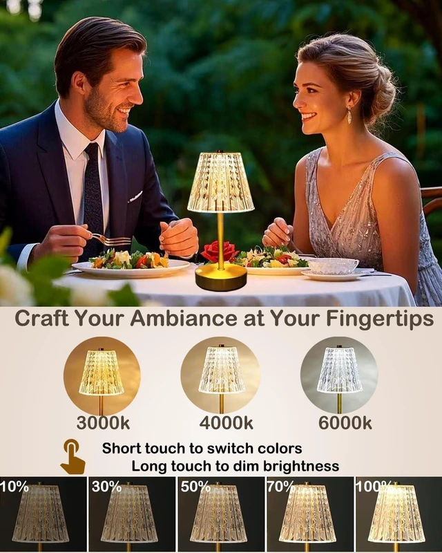 Alt view image 2 of 7 - Set of 2 Rechargeable Table Lamps-Small Size Battery Powered Lamps-Cordless Desk Lamp for Restaurant Dinner Bathroom Kitchen Countertop Tabletop Ambient Lighting-Brushed Brass Gold Wireless Lamps
