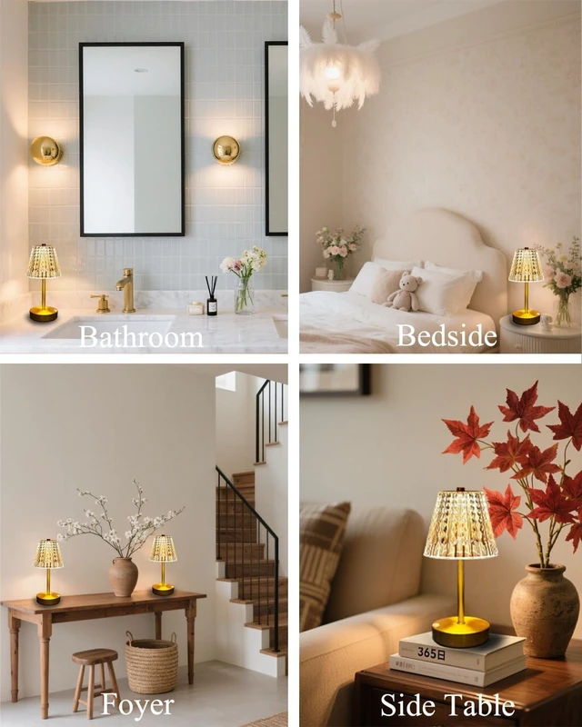 Alt view image 4 of 7 - Set of 2 Rechargeable Table Lamps-Small Size Battery Powered Lamps-Cordless Desk Lamp for Restaurant Dinner Bathroom Kitchen Countertop Tabletop Ambient Lighting-Brushed Brass Gold Wireless Lamps
