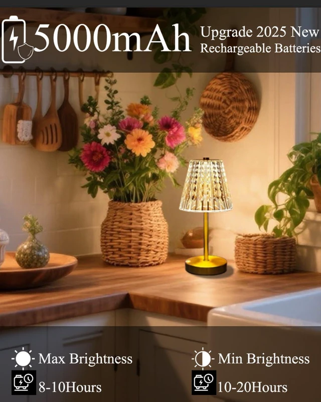 Alt view image 5 of 7 - Set of 2 Rechargeable Table Lamps-Small Size Battery Powered Lamps-Cordless Desk Lamp for Restaurant Dinner Bathroom Kitchen Countertop Tabletop Ambient Lighting-Brushed Brass Gold Wireless Lamps