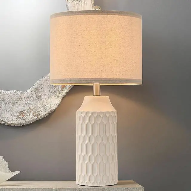 Alt view image 3 of 7 - 22IN Modern Ceramic Table Lamp Set of 2 White Lamps for Living Room Tall Bedroom Lamp Set Bedside Nightstand Lamps Set of Two Farmhouse Rustic Side Table Lamps for End Table Beige Desk Lamps