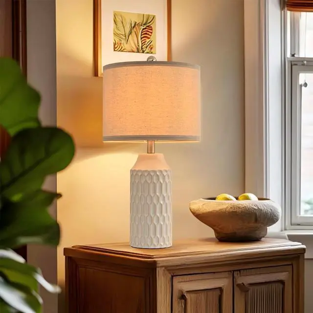 Alt view image 7 of 7 - 22IN Modern Ceramic Table Lamp Set of 2 White Lamps for Living Room Tall Bedroom Lamp Set Bedside Nightstand Lamps Set of Two Farmhouse Rustic Side Table Lamps for End Table Beige Desk Lamps