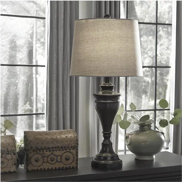Alt view image 2 of 7 - Signature Design by Ashley Darlita Traditional 29" Table Lamp with Pedestal Base, 2 Count, Dark Brown with White Shade