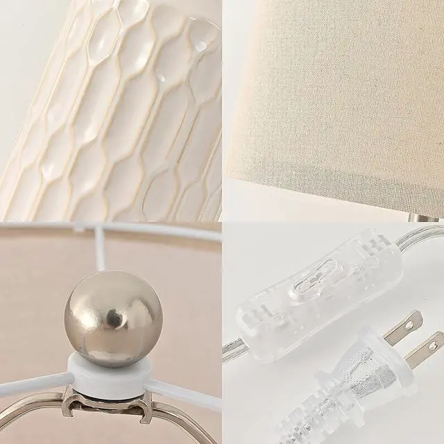 Alt view image 6 of 7 - 22IN Modern Ceramic Table Lamp Set of 2 White Lamps for Living Room Tall Bedroom Lamp Set Bedside Nightstand Lamps Set of Two Farmhouse Rustic Side Table Lamps for End Table Beige Desk Lamps