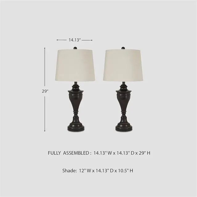 Alt view image 4 of 7 - Signature Design by Ashley Darlita Traditional 29" Table Lamp with Pedestal Base, 2 Count, Dark Brown with White Shade
