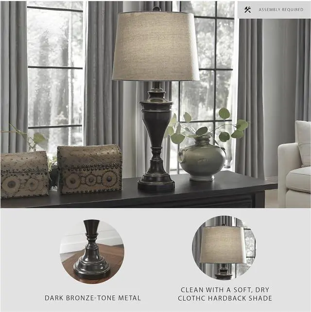 Alt view image 3 of 7 - Signature Design by Ashley Darlita Traditional 29" Table Lamp with Pedestal Base, 2 Count, Dark Brown with White Shade