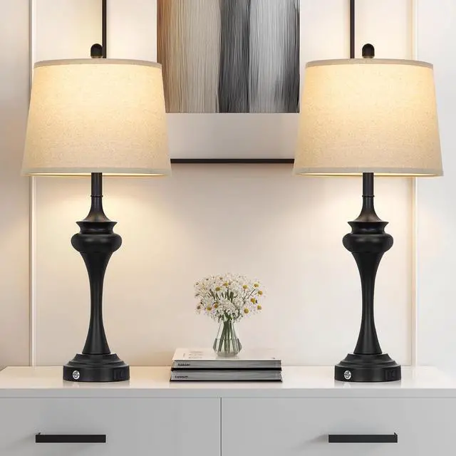 Alt view image 5 of 7 - 30" Black Tall Table Lamps for Living Room, Touch Control Bedside Lamp with USB A+C Ports, 3-Way Modern Bedroom Table Lamps Set of 2, Elegant Metal Lamp for Nightstand Desk Side Table Office