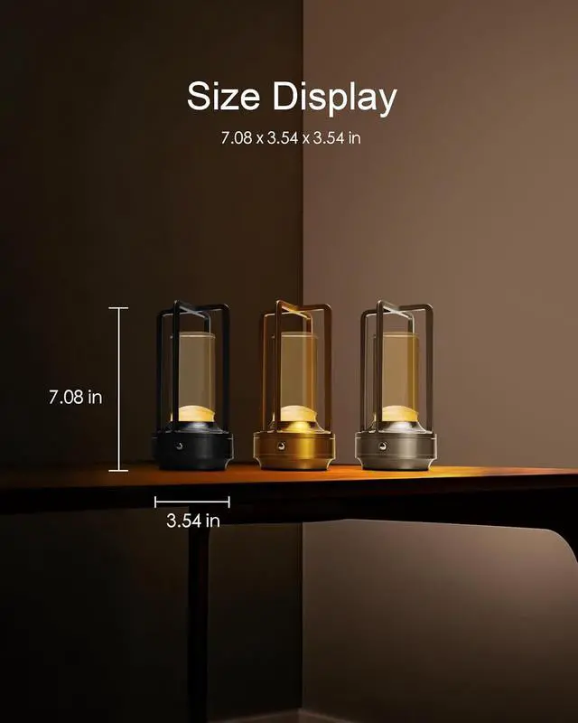 Alt view image 4 of 6 - Set of 2 Cordless Table Lamps, LED Rechargeable Battery Operated Desk Lamps with 3 Color Stepless Dimmable, Small Light Portable for Outdoor Patio Bar Restaurants Bedroom Bedside (Gold)