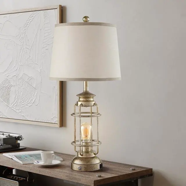 Alt view image 7 of 7 - 28.5" Retro Industrial Table Lamp for Living Room Bedroom Set of 2 Dimmable Touch Control Bedside Farmhouse Lamps with USB A+C Charging Ports and 2 Light Sources