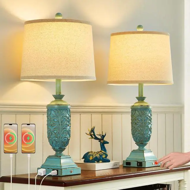 Main image of 26.5" Farmhouse Table Lamp Set of 2, 3-Way Dimmable Touch Control Bedside Lamps Vintage Rustic Side Table Nightstand Lamps for Bedroom Living Room Study Room