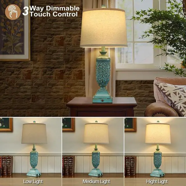 Alt view image 2 of 7 - 26.5" Farmhouse Table Lamp Set of 2, 3-Way Dimmable Touch Control Bedside Lamps Vintage Rustic Side Table Nightstand Lamps for Bedroom Living Room Study Room