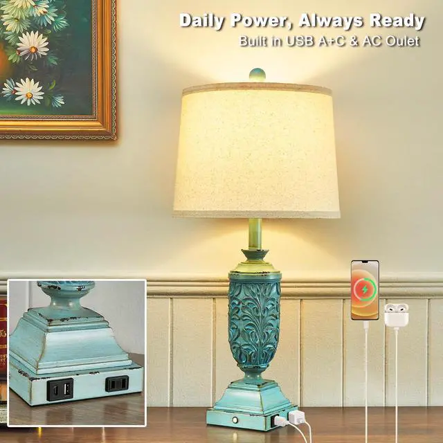 Alt view image 3 of 7 - 26.5" Farmhouse Table Lamp Set of 2, 3-Way Dimmable Touch Control Bedside Lamps Vintage Rustic Side Table Nightstand Lamps for Bedroom Living Room Study Room