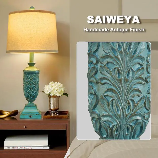 Alt view image 4 of 7 - 26.5" Farmhouse Table Lamp Set of 2, 3-Way Dimmable Touch Control Bedside Lamps Vintage Rustic Side Table Nightstand Lamps for Bedroom Living Room Study Room