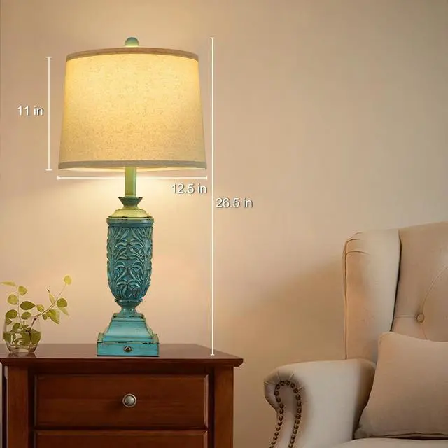 Alt view image 5 of 7 - 26.5" Farmhouse Table Lamp Set of 2, 3-Way Dimmable Touch Control Bedside Lamps Vintage Rustic Side Table Nightstand Lamps for Bedroom Living Room Study Room