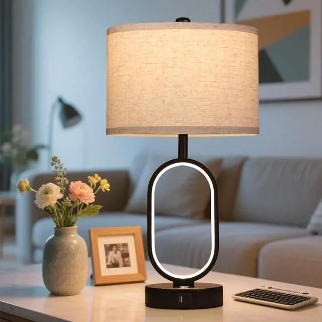 Alt view image 6 of 7 - 23" Bedside Lamps Set of 2, Farmhouse 3-Way Dimmable Touch Lamps for Nightstand, Built-in Night Light Bedside Table Lamp with USB A+C Ports, Black Table Lamp, LED Bulbs Included