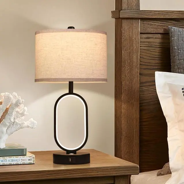 Alt view image 7 of 7 - 23" Bedside Lamps Set of 2, Farmhouse 3-Way Dimmable Touch Lamps for Nightstand, Built-in Night Light Bedside Table Lamp with USB A+C Ports, Black Table Lamp, LED Bulbs Included