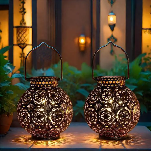 Main image of TRIROCKS Set of 2 Moroccan Style Metal Table Lamp 18 cm H Battery Powered Cordless Lamp with LED Fairy Lights Bulb Perfect for Home Living Room Parties Tabletop Indoors (Brown)