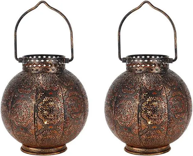 Alt view image 2 of 7 - TRIROCKS Set of 2 Moroccan Style Metal Table Lamp 18 cm H Battery Powered Cordless Lamp with LED Fairy Lights Bulb Perfect for Home Living Room Parties Tabletop Indoors (Brown)