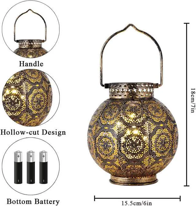 Alt view image 3 of 7 - TRIROCKS Set of 2 Moroccan Style Metal Table Lamp 18 cm H Battery Powered Cordless Lamp with LED Fairy Lights Bulb Perfect for Home Living Room Parties Tabletop Indoors (Brown)