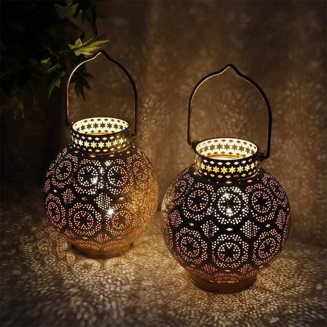 Alt view image 5 of 7 - TRIROCKS Set of 2 Moroccan Style Metal Table Lamp 18 cm H Battery Powered Cordless Lamp with LED Fairy Lights Bulb Perfect for Home Living Room Parties Tabletop Indoors (Brown)
