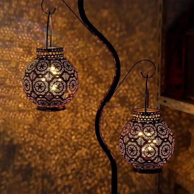 Alt view image 6 of 7 - TRIROCKS Set of 2 Moroccan Style Metal Table Lamp 18 cm H Battery Powered Cordless Lamp with LED Fairy Lights Bulb Perfect for Home Living Room Parties Tabletop Indoors (Brown)