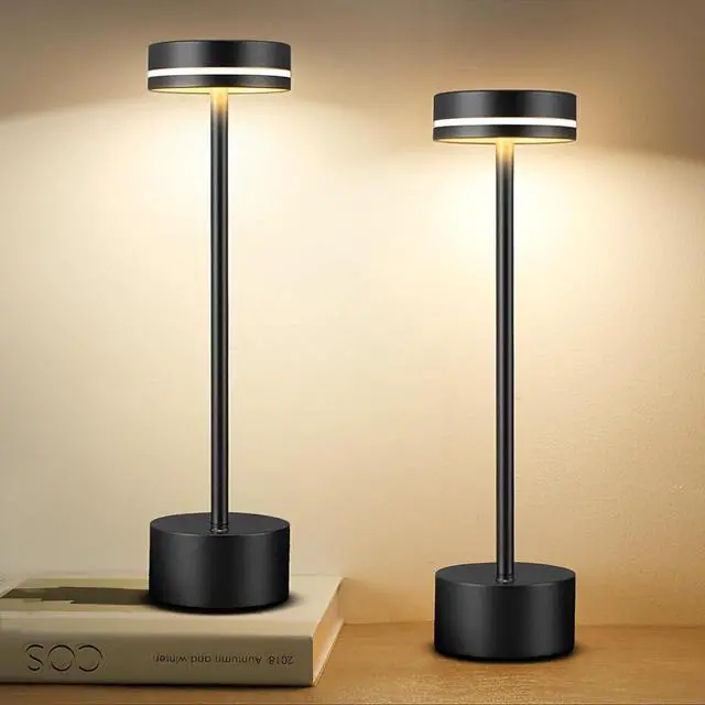 Main image of 2 Pack LED Cordless Table Lamp Rechargeable, 5000mAh Portable Battery Operated LED Desk Lamp, 3 Color Dimmable Table Light for Reading/Home Office/Dining/Nightstand for Home Décor  Black