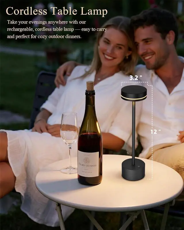 Alt view image 2 of 7 - 2 Pack LED Cordless Table Lamp Rechargeable, 5000mAh Portable Battery Operated LED Desk Lamp, 3 Color Dimmable Table Light for Reading/Home Office/Dining/Nightstand for Home Décor  Black