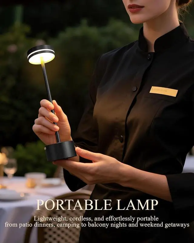 Alt view image 4 of 7 - 2 Pack LED Cordless Table Lamp Rechargeable, 5000mAh Portable Battery Operated LED Desk Lamp, 3 Color Dimmable Table Light for Reading/Home Office/Dining/Nightstand for Home Décor  Black