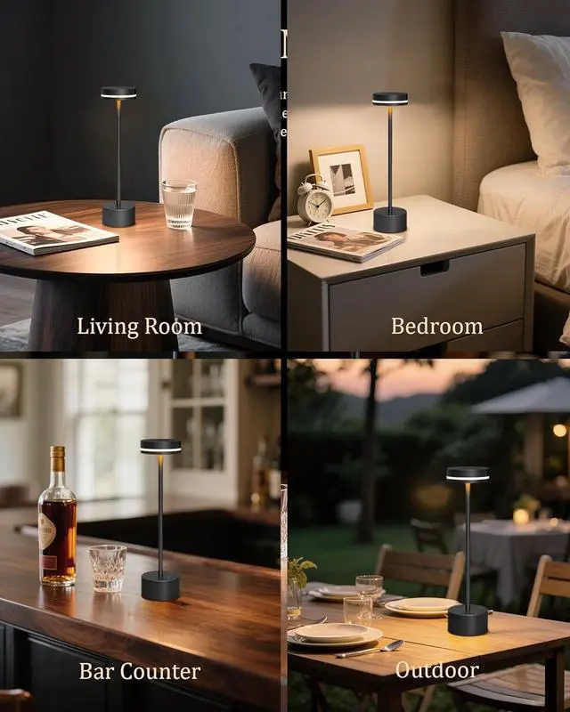 Alt view image 7 of 7 - 2 Pack LED Cordless Table Lamp Rechargeable, 5000mAh Portable Battery Operated LED Desk Lamp, 3 Color Dimmable Table Light for Reading/Home Office/Dining/Nightstand for Home Décor  Black
