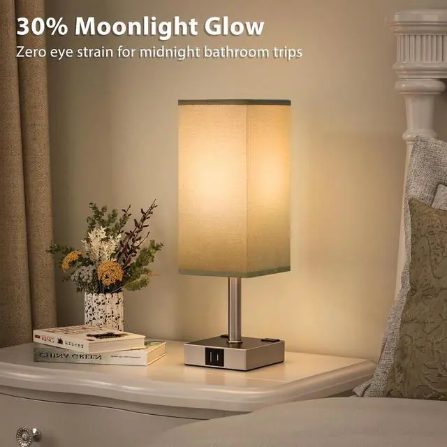 Alt view image 6 of 7 - aooshine Dark Grey Touch Lamps Set of 2 - Nightstand Lamp with USB-C + A Charge Ports & AC Outlets, 3-Way Dimmable Bedside Lamp, Small Table Lamp Light for Bedroom (Bulb Included)