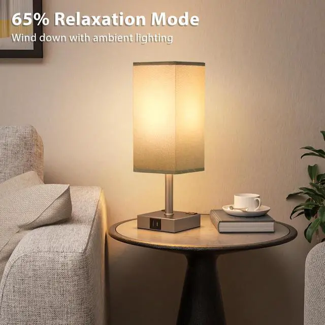 Alt view image 7 of 7 - aooshine Dark Grey Touch Lamps Set of 2 - Nightstand Lamp with USB-C + A Charge Ports & AC Outlets, 3-Way Dimmable Bedside Lamp, Small Table Lamp Light for Bedroom (Bulb Included)