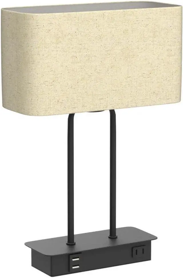 Alt view image 4 of 7 - 3-Way Dimmable Touch Control Table Lamp with 2 USB Ports and AC Power Outlet Modern Bedside Nightstand Lamp Fabric Shade and Metal Base for Guestroom Bedroom Living Room LED Bulb Included Warm White