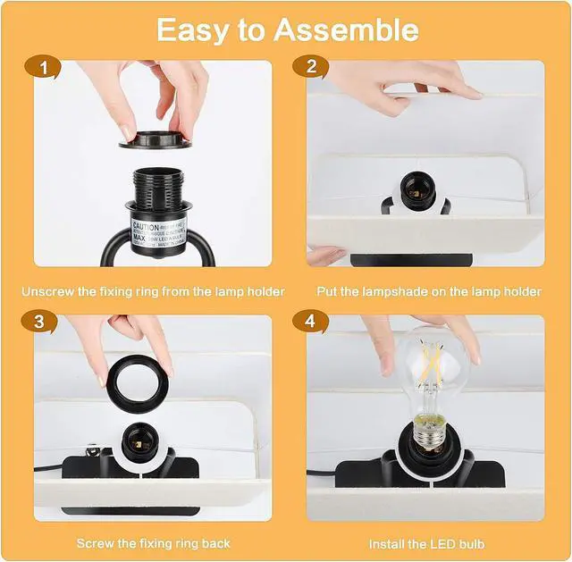 Alt view image 6 of 7 - 3-Way Dimmable Touch Control Table Lamp with 2 USB Ports and AC Power Outlet Modern Bedside Nightstand Lamp Fabric Shade and Metal Base for Guestroom Bedroom Living Room LED Bulb Included Warm White