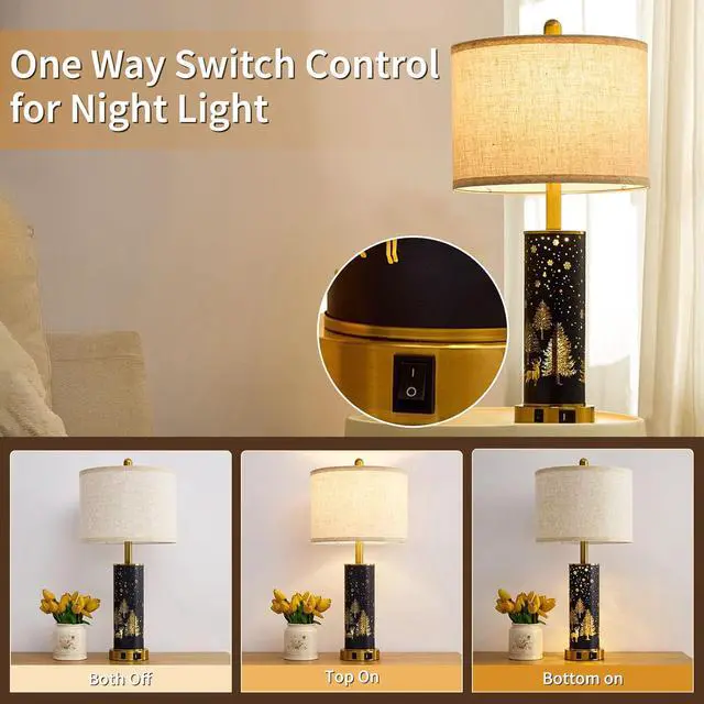 Alt view image 3 of 7 - 26.5" Farmhouse Table Lamp Set of 2, 3-Way Dimmable Touch Control Bedside Lamps Vintage Rustic Side Table Nightstand Lamps for Bedroom Living Room Study Room (Gold-Blue)