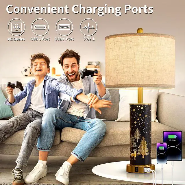 Alt view image 4 of 7 - 26.5" Farmhouse Table Lamp Set of 2, 3-Way Dimmable Touch Control Bedside Lamps Vintage Rustic Side Table Nightstand Lamps for Bedroom Living Room Study Room (Gold-Blue)