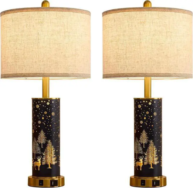 Alt view image 6 of 7 - 26.5" Farmhouse Table Lamp Set of 2, 3-Way Dimmable Touch Control Bedside Lamps Vintage Rustic Side Table Nightstand Lamps for Bedroom Living Room Study Room (Gold-Blue)