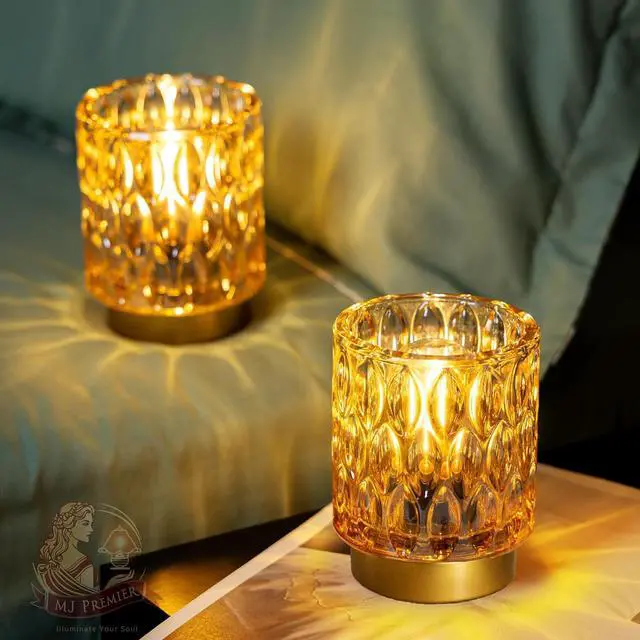 Alt view image 2 of 7 - Battery Operated Table Lamps Timer, Mini Crystal Lamp for Area No Plug, Cordless Lamp with LED Bulb for Power Outage, Decorative Lamps for Tabletop/Corner/Entryway/Stairway/Bathroom/Fireplace(2*AMBER)