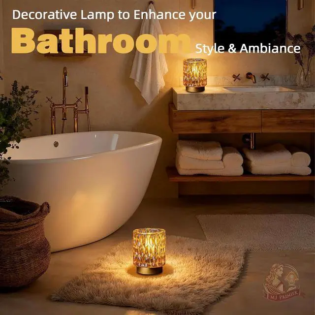 Alt view image 3 of 7 - Battery Operated Table Lamps Timer, Mini Crystal Lamp for Area No Plug, Cordless Lamp with LED Bulb for Power Outage, Decorative Lamps for Tabletop/Corner/Entryway/Stairway/Bathroom/Fireplace(2*AMBER)