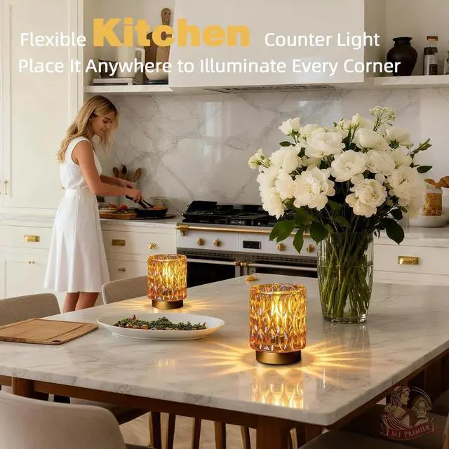 Alt view image 4 of 7 - Battery Operated Table Lamps Timer, Mini Crystal Lamp for Area No Plug, Cordless Lamp with LED Bulb for Power Outage, Decorative Lamps for Tabletop/Corner/Entryway/Stairway/Bathroom/Fireplace(2*AMBER)