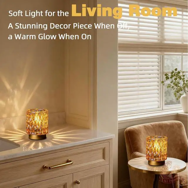 Alt view image 6 of 7 - Battery Operated Table Lamps Timer, Mini Crystal Lamp for Area No Plug, Cordless Lamp with LED Bulb for Power Outage, Decorative Lamps for Tabletop/Corner/Entryway/Stairway/Bathroom/Fireplace(2*AMBER)