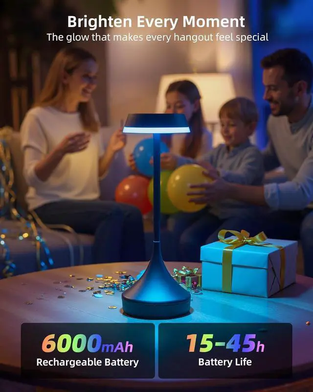 Alt view image 5 of 7 - Cordless Lamp, 6000mAh, Outdoor Waterproof, Touch Control, Dimmable, 3 Color Temperature, RGB, LED Memory Function, Portable Battery Operated, Rechargeable Table Lamp Patio Dinning Restaurant Kitchen