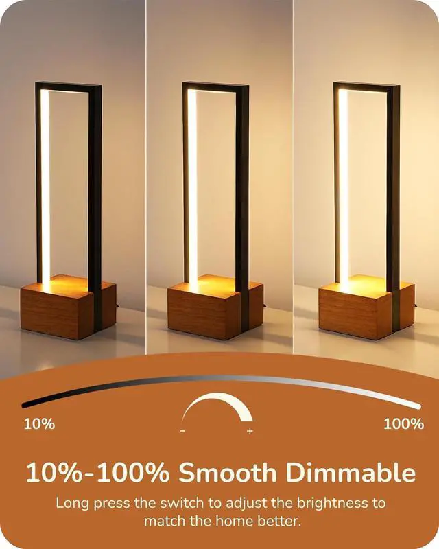 Alt view image 3 of 7 - EDISHINE LED Table Lamp, Wooden Bedside Lamp with 3 Color Temperatures, Dimmable Square Nightstand Lamp for Bedroom Living Room, Complete Dark Rose Wood Color Base