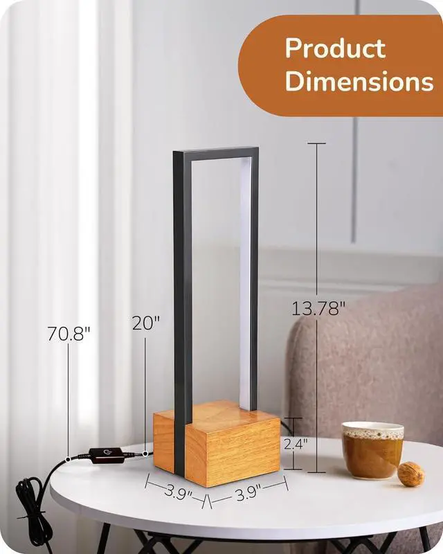 Alt view image 5 of 7 - EDISHINE LED Table Lamp, Wooden Bedside Lamp with 3 Color Temperatures, Dimmable Square Nightstand Lamp for Bedroom Living Room, Complete Dark Rose Wood Color Base