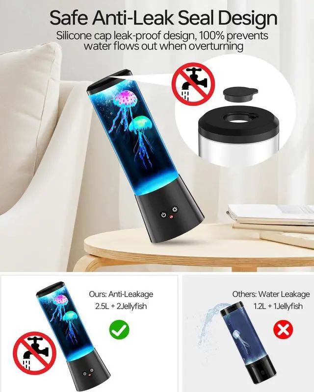 Alt view image 7 of 7 - Jellyfish Lamp,LED Fantasy Jellyfish Tank Table Lamp,16 Color Setting Jelly Fish Light,Best Holiday Gift of Adult and Kids,for Home Office Bedroom Decor and Set The Mood