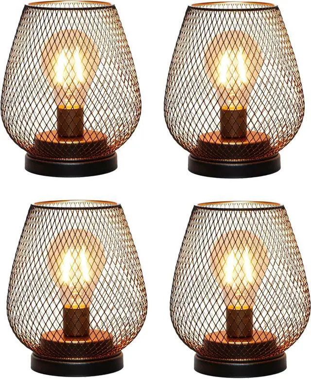 Main image of TRIROCKS Set of 4 Battery Operated Lamp LED Table Lantern, Metal Cage Cordless Lamps with LED BulbVintage Decorative Outdoor Lantern for Weddings, Parties, Patio, Events for Indoors Shelf Decor