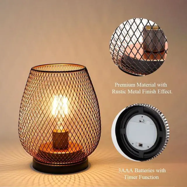 Alt view image 4 of 7 - TRIROCKS Set of 4 Battery Operated Lamp LED Table Lantern, Metal Cage Cordless Lamps with LED BulbVintage Decorative Outdoor Lantern for Weddings, Parties, Patio, Events for Indoors Shelf Decor