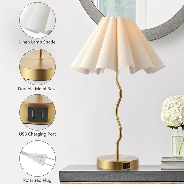 Alt view image 4 of 7 - Pleated Table Lamp, Table Lamp for Bedroom, Bedside Lamps for Nightstand with Linen Lampshade, Modern Lamp for Bedroom Home Office Decor