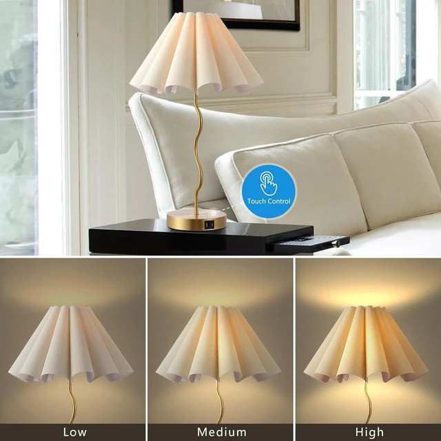 Alt view image 3 of 7 - Pleated Table Lamp, Table Lamp for Bedroom, Bedside Lamps for Nightstand with Linen Lampshade, Modern Lamp for Bedroom Home Office Decor