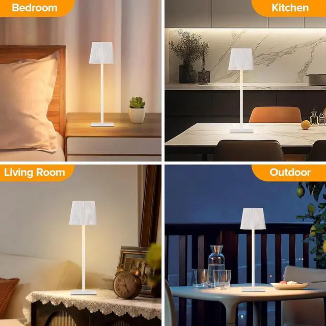 Alt view image 7 of 7 - LUTEC 2 Pack Cordless Table Lamp,6000mAh Rechargeable Battery Operated Desk Lamp,Two Adjustable Heights,Waterproof, Touch Control & 3 Color Stepless Dimming for Restaurant/Bedroom/Bars/Outdoor (White)