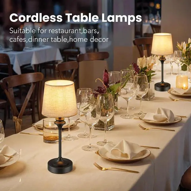 Alt view image 2 of 7 - NIORSUN Portables Cordless Table Lamp Set of 2, Battery Operated Lamp, Bedside Table Lamp with Warm White,3 Way Dimmable Touch Desk Lamp for Bedroom Living Room Restaurant Whtie Shade (Black)